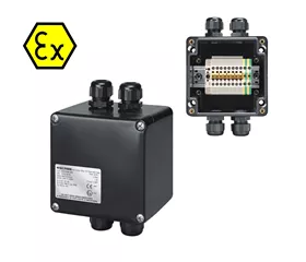 Boîte de jonction ATEX IP66, 8 bornes de passage WDU + 2 bornes de terre WPE, 4 mm²